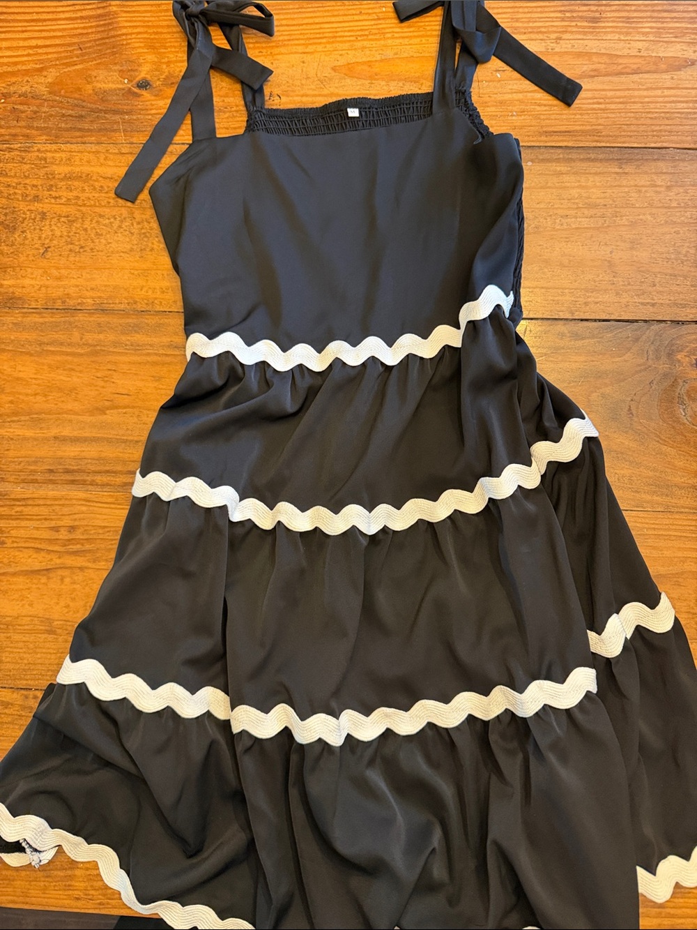 Women’s  Black Ruffle Tiered Dress with White Trim